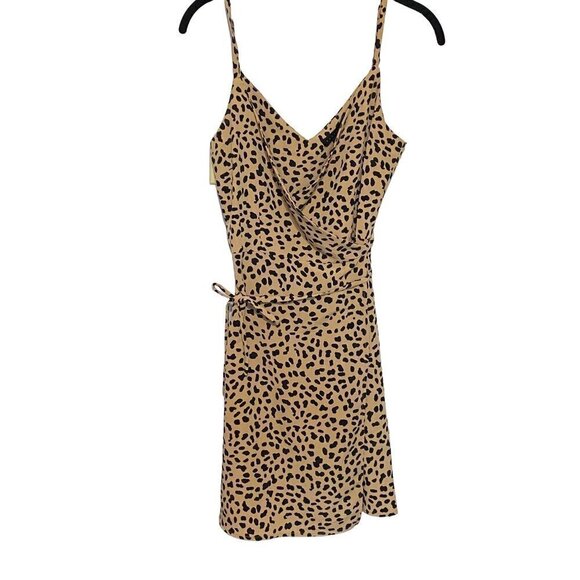 Sanctuary Tan & Black Animal Print Wrap Sheath Mini Dress Size Small - Picture 2 of 11